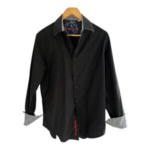 Robert Graham Mens Size Medium Classic Fit Button-Up Shirt, Black, Flip Cuff L/S